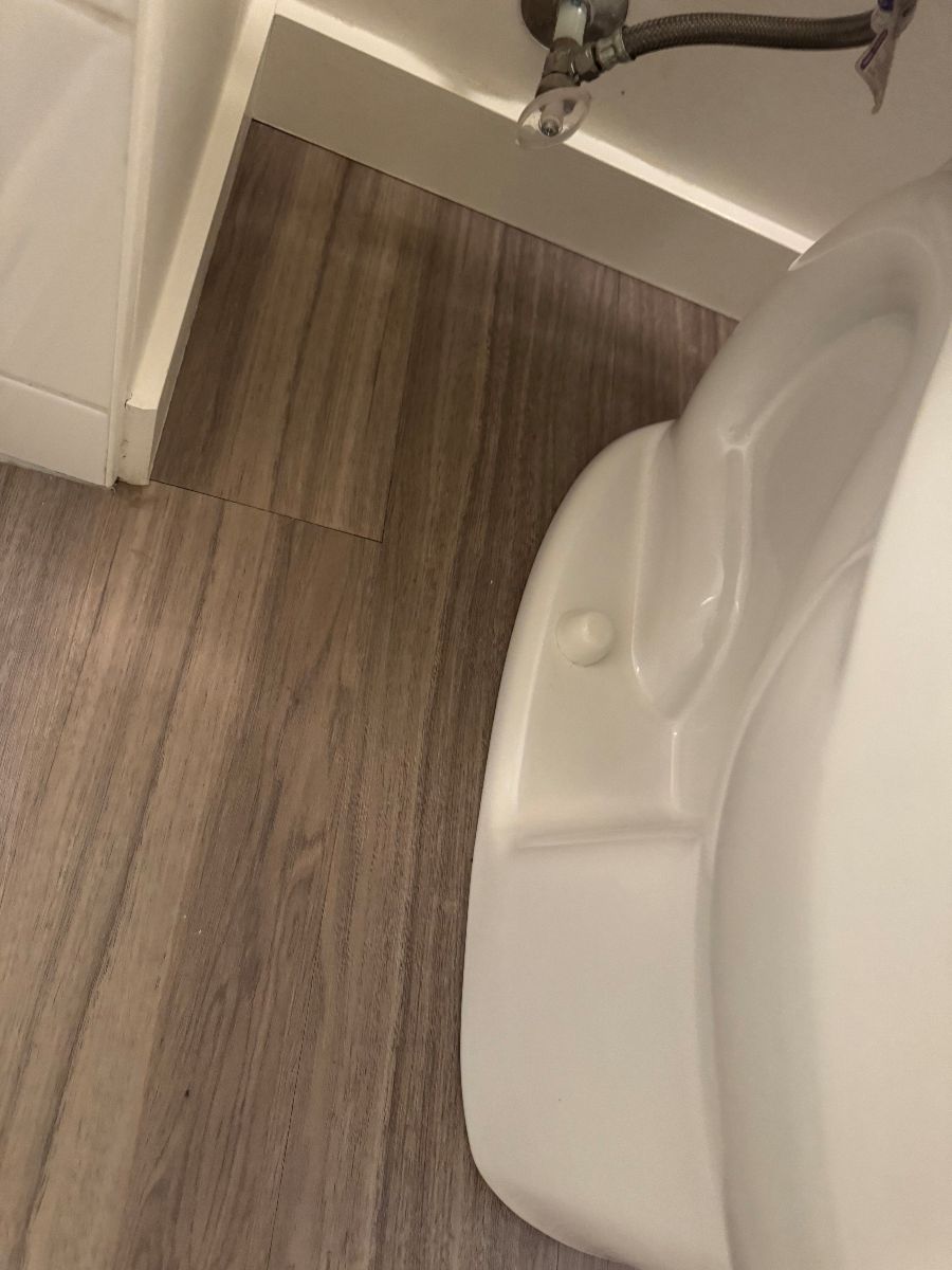 Bathroom floor and toilet after cleaning